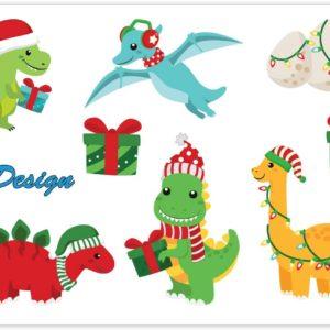 Christmas Dinosaur Vinyl Decal Pack
